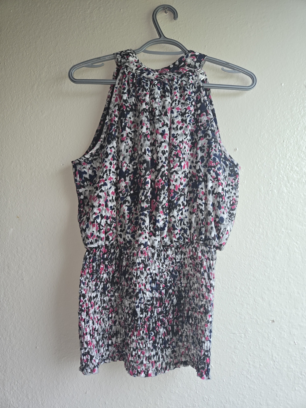 Cato Abstract Floral Halter Top with Smocked Waist - Size M